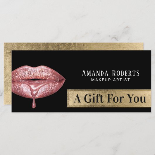 Cadeaubonnen Moderne Roos Gold Drip Lips (Voorkant / Achterkant)