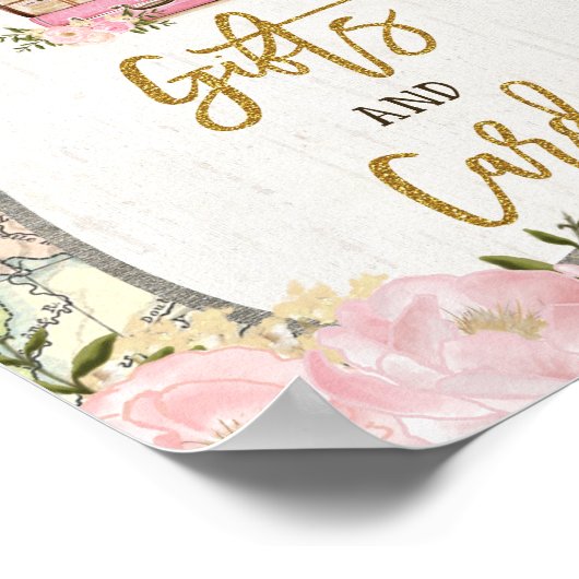 Cadeaubonnen Reis Kaart Bruidsdouche Oude Pioenroo Poster (Hoek)