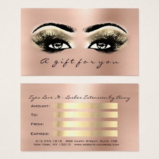 Cadeaubonnen Roos Gold Lashes Makeup Visitekaartje (Voorkant /achterkant)