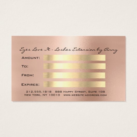 Cadeaubonnen Roos Gold Lashes Makeup Visitekaartje (Achterkant)