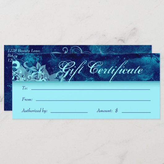 Cadeaubonnen Salon Spa Blue Floral Grunge (Voorkant / Achterkant)