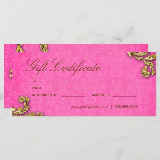 Cadeaubonnen Salon Spa Gold Leaf Pink (Voorkant / Achterkant)