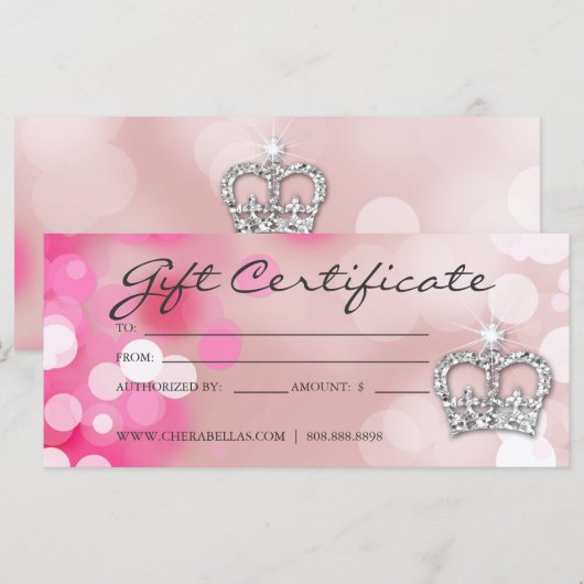 Cadeaubonnen Salon Spa Pink Crown & Lights (Voorkant / Achterkant)