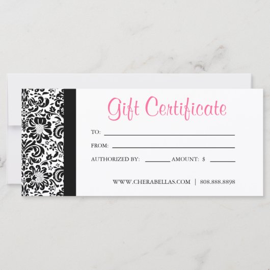 Cadeaubonnen Salon Spa Pink Damask Lijst (Voorkant)