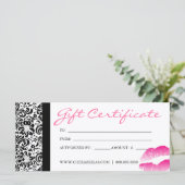 Cadeaubonnen Salon Spa Pink Damask Lijst Lips (Staand voorkant)