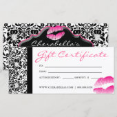 Cadeaubonnen Salon Spa Pink Damask Lijst Lips (Voorkant / Achterkant)