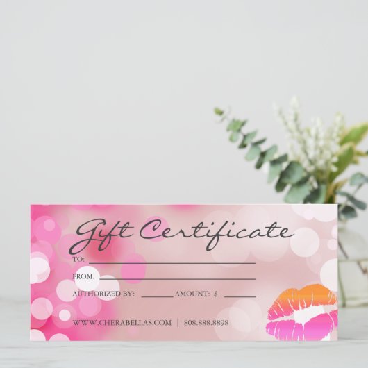 Cadeaubonnen Salon Spa Pink Lips & Licht (Staand voorkant)