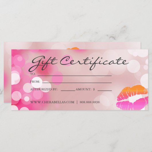 Cadeaubonnen Salon Spa Pink Lips & Licht (Voorkant / Achterkant)
