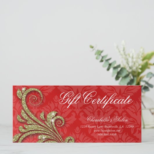 Cadeaubonnen Uittreksel Salon Glitter Swirl Red Go (Staand voorkant)