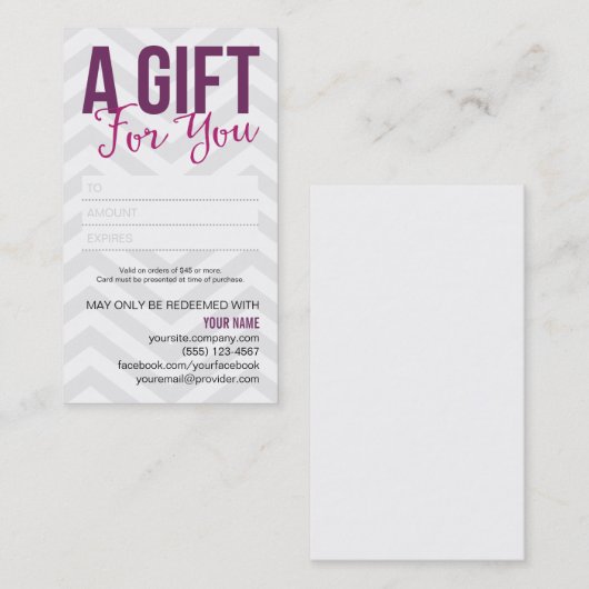 Cadeaubonnen Visitekaartjes Kortingskaartje (Voorkant / Achterkant)