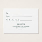 Cadeaubonnen voor Kaarten | Controle op groene buf Visitekaartjes (Achterkant)