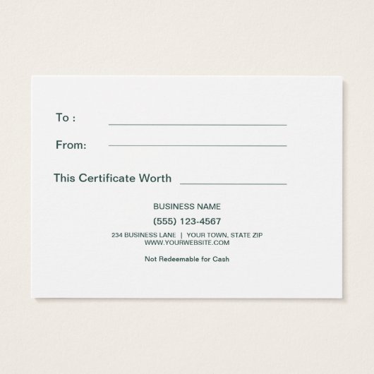 Cadeaubonnen voor Kaarten | Controle op groene buf Visitekaartjes (Achterkant)