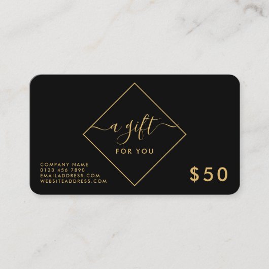Cadeaubonnen voor zwart, wit en gouddiamant visitekaartje (Voorkant)