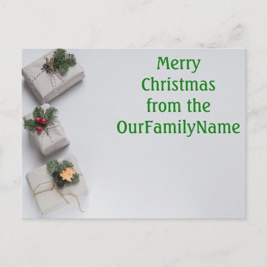Cadeaubonnen Witte Kerstmis Aanpasbare Postkaart (Voorkant)