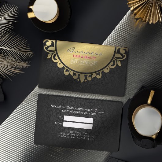 Cadeaubonnen, zwart en goudfolie, in platvorm kortingskaartje