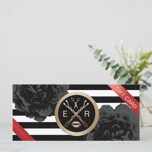Cadeaubonnen | Zwarte Floral Modern Stripes (Staand voorkant)