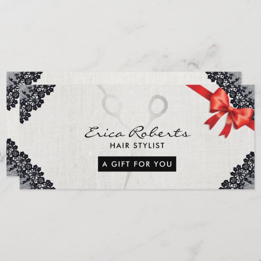 Cadeaubonnen |  zwarte lactaat-haarsalon (Voorkant / Achterkant)