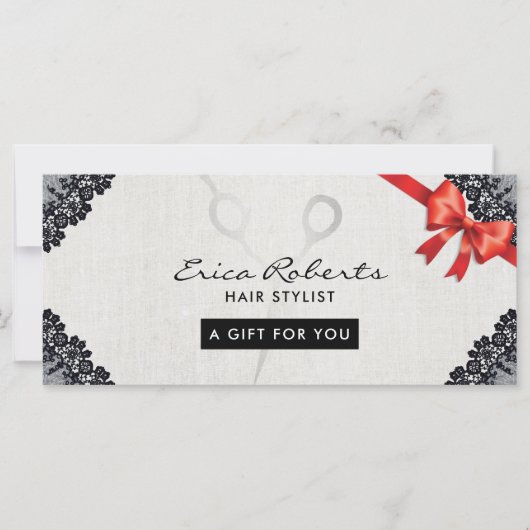 Cadeaubonnen |  zwarte lactaat-haarsalon (Voorkant)