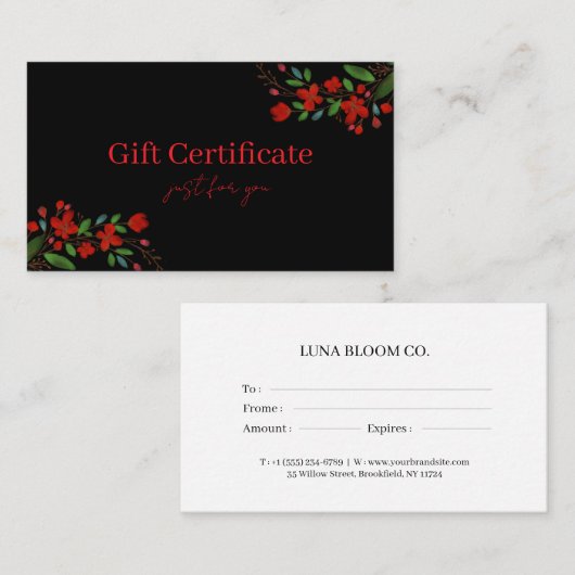 Cadeaubons voor bedrijven en kleine ondernemingen visitekaartje (Voorkant / Achterkant)