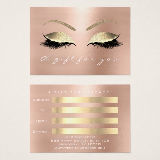 Cadeaubont Certificate Roos Blush Gold Lashes Make Visitekaartje (Voorkant /achterkant)