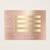 Cadeaubont Certificate Roos Blush Gold Lashes Make Visitekaartje (Achterkant)