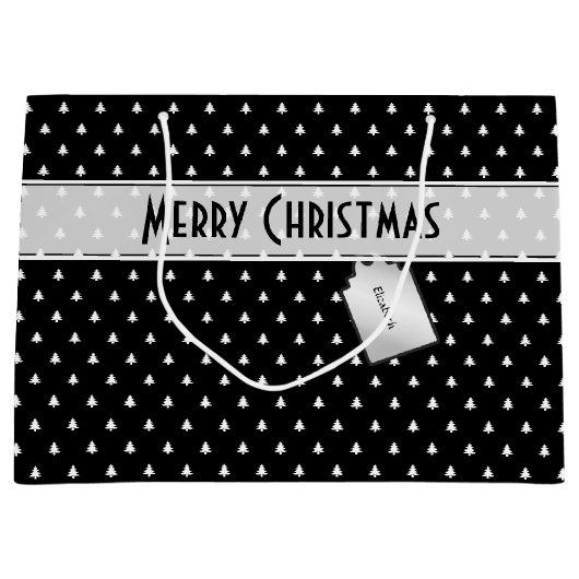 Cadeaubordnaam: Prettig kerstfeest Zwarte Boom Pat Groot Cadeauzakje (Voorkant)