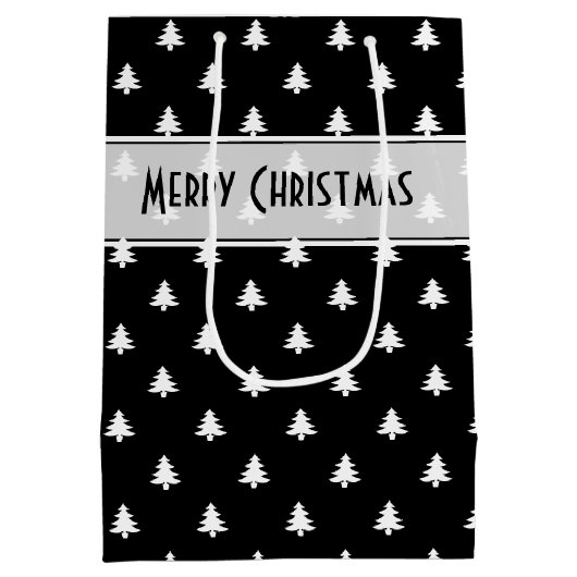 Cadeaubordnaam: Prettig kerstfeest Zwarte Boom Pat Medium Cadeauzakje (Achterkant)