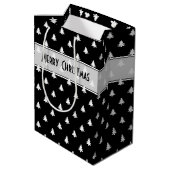 Cadeaubordnaam: Prettig kerstfeest Zwarte Boom Pat Medium Cadeauzakje (Achterkant Gekanteld)