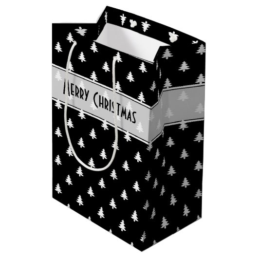 Cadeaubordnaam: Prettig kerstfeest Zwarte Boom Pat Medium Cadeauzakje (Achterkant Gekanteld)