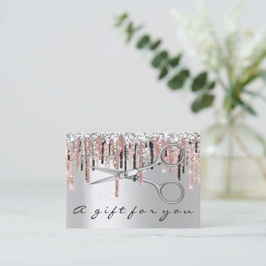 Cadeaucertificaat Hairdresser Silver Roos Scissors Visitekaartje (Staand voorkant)
