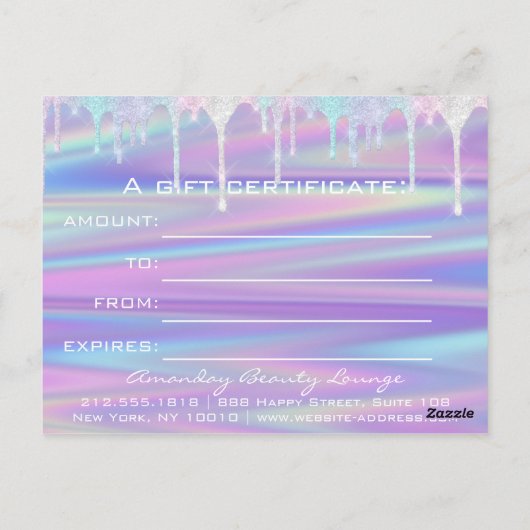 Cadeaucertificaat Holograaf Unicorn Roze Paars Briefkaart (Achterkant)