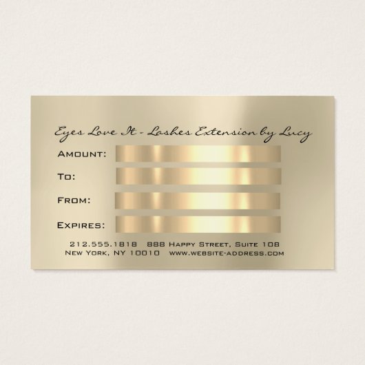 Cadeaucertificaat Ivory Eye Lash Extension Makeup Visitekaartje (Achterkant)