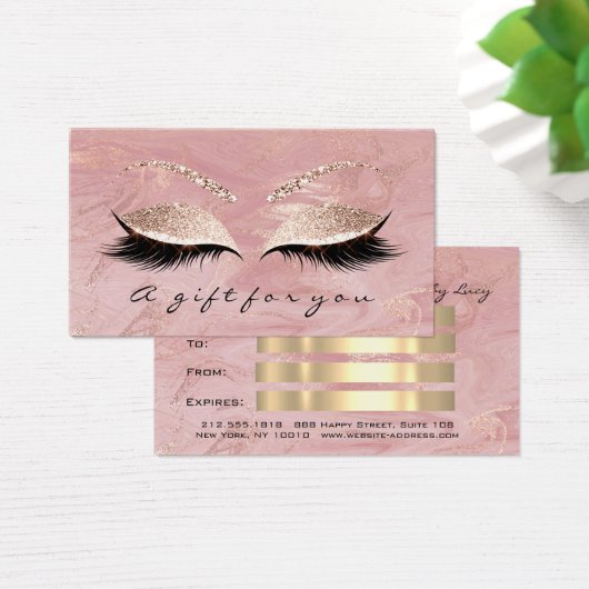 Cadeaucertificaat Marble Pink Lash Extension Makeu Visitekaartje (Bureau)