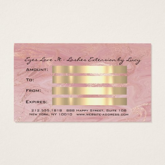 Cadeaucertificaat Marble Pink Lash Extension Makeu Visitekaartje (Achterkant)