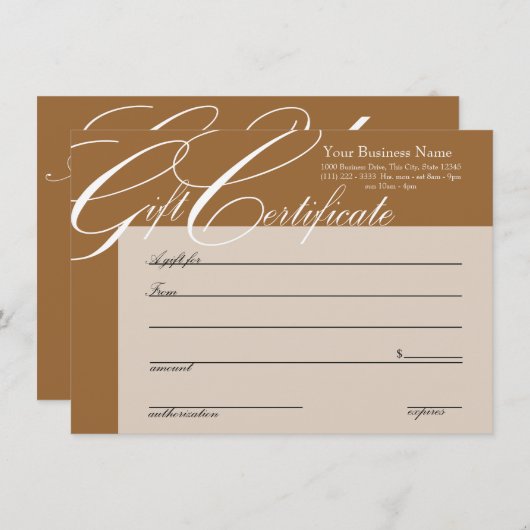 Cadeaucertificaat met kleurwijziging (Voorkant / Achterkant)