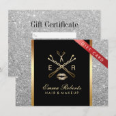 Cadeaucertificaat Modern Silver Glitter Hair Makeu (Voorkant / Achterkant)