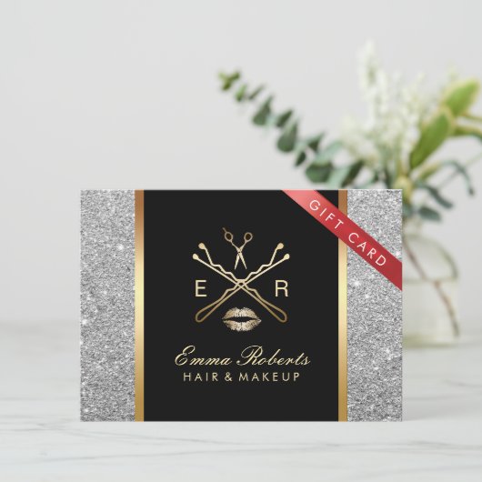 Cadeaucertificaat Modern Silver Glitter Hair Makeu (Staand voorkant)