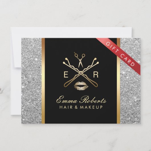 Cadeaucertificaat Modern Silver Glitter Hair Makeu (Voorkant)