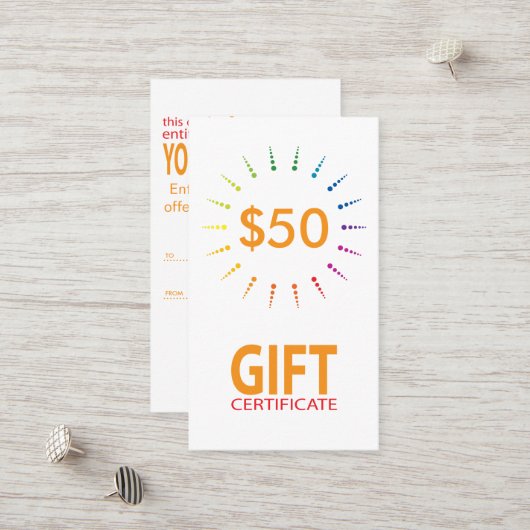 cadeaucertificaat regenboogBurst Kortingskaartje (Voorkant / Achterkant in situ)