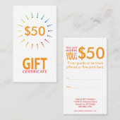 cadeaucertificaat regenboogBurst Kortingskaartje (Voorkant / Achterkant)