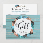Cadeaucertificaat Rustic Turquoise Wood & Feathers (Voorkant / Achterkant)
