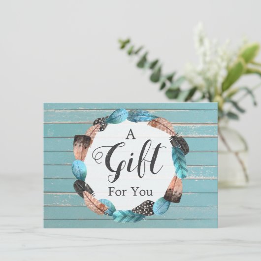 Cadeaucertificaat Rustic Turquoise Wood & Feathers (Staand voorkant)