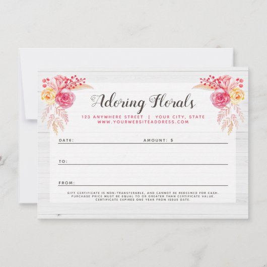 Cadeaucertificaat Shabby Chic Rozen & Rustige Flor (Achterkant)