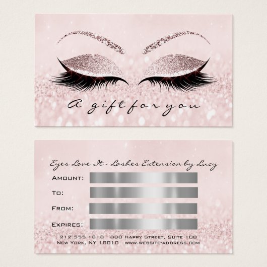 Cadeaucertificaat Silver Pink Lash Extension Makeu Visitekaartje (Voorkant /achterkant)