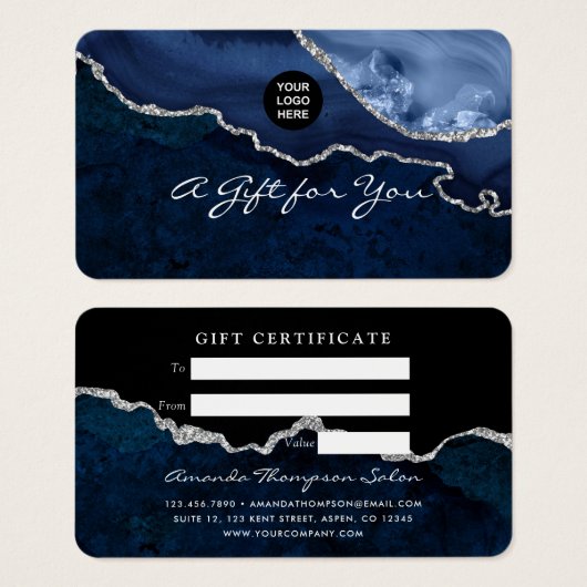 Cadeaucertificaat voor marineslag en zilvergewas visitekaartje (Voorkant /achterkant)