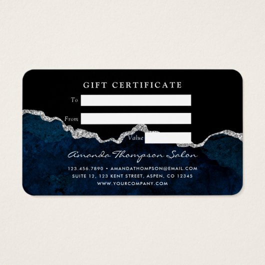 Cadeaucertificaat voor marineslag en zilvergewas visitekaartje (Achterkant)