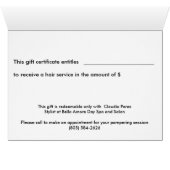 Cadeaucertificaat voor stylist (Binnen Horizontaal (Onder))