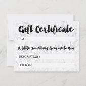 Cadeaucertificaat zwarte make-up script witte marm (Achterkant)