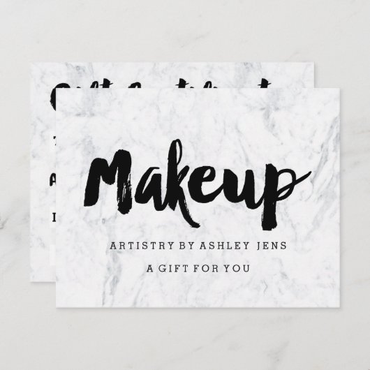 Cadeaucertificaat zwarte make-up script witte marm (Voorkant / Achterkant)