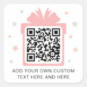 Cadeaudoos cadeau met sterretjes QR code roze wit Vierkante Sticker (Voorkant)